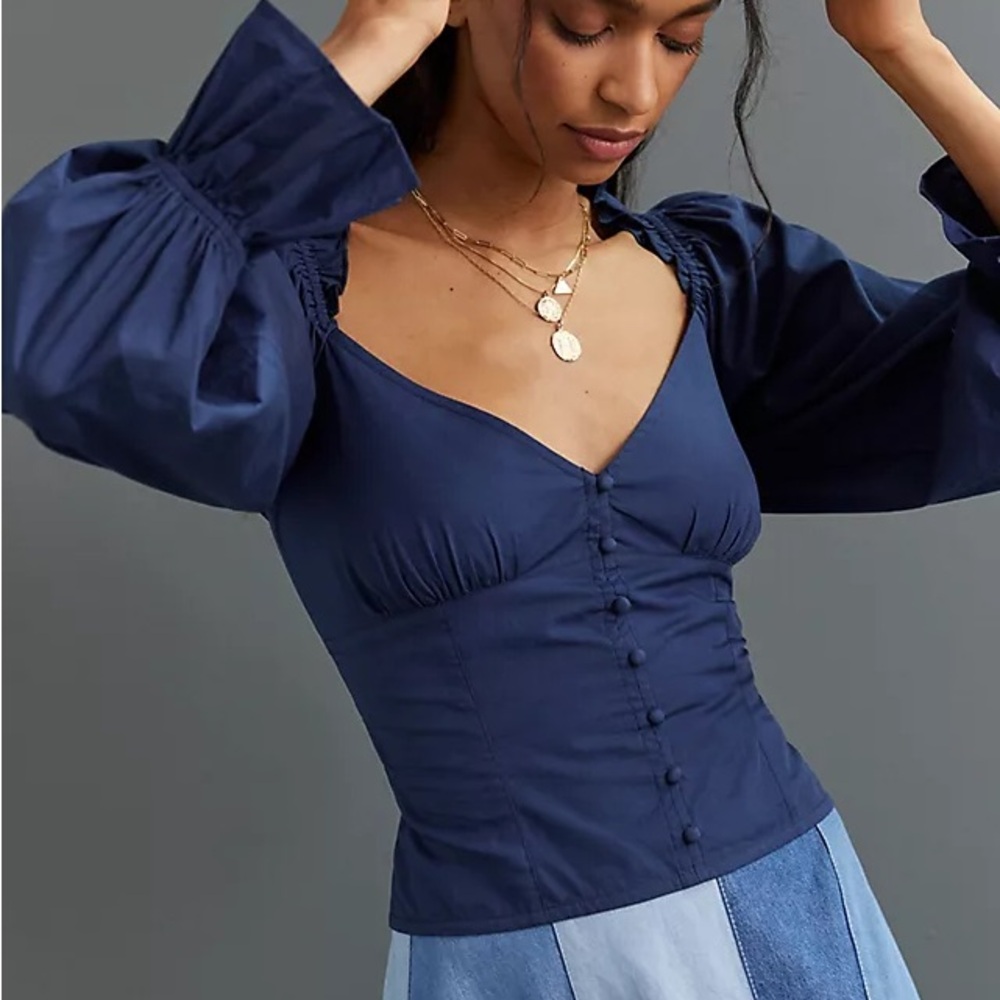 Anthropologie Puff-Sleeved Sweetheart Blouse